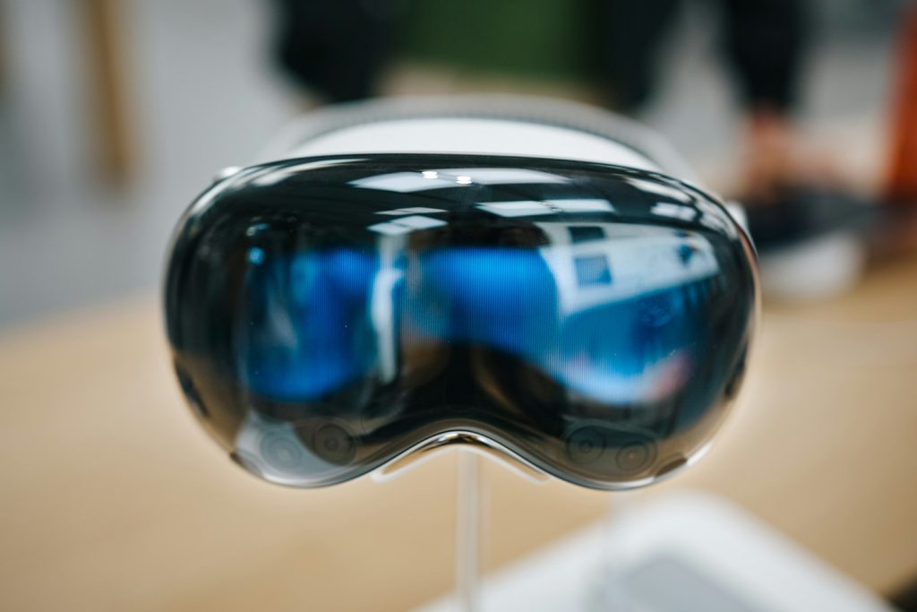 a pair of goggles sitting on top of a table